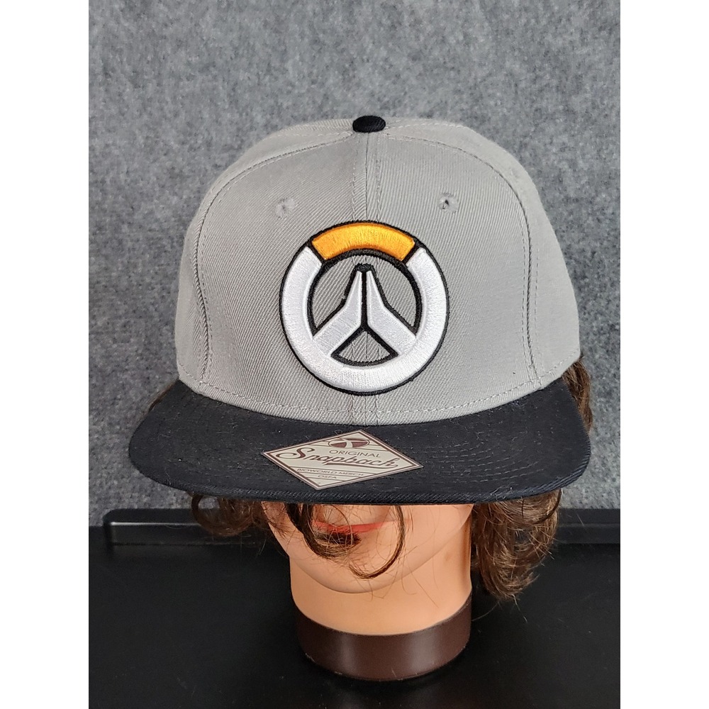 Bioworld Overwatch Snapback Hat Embroidered Logo Gray‎ Black OSFA Sticker Gamer